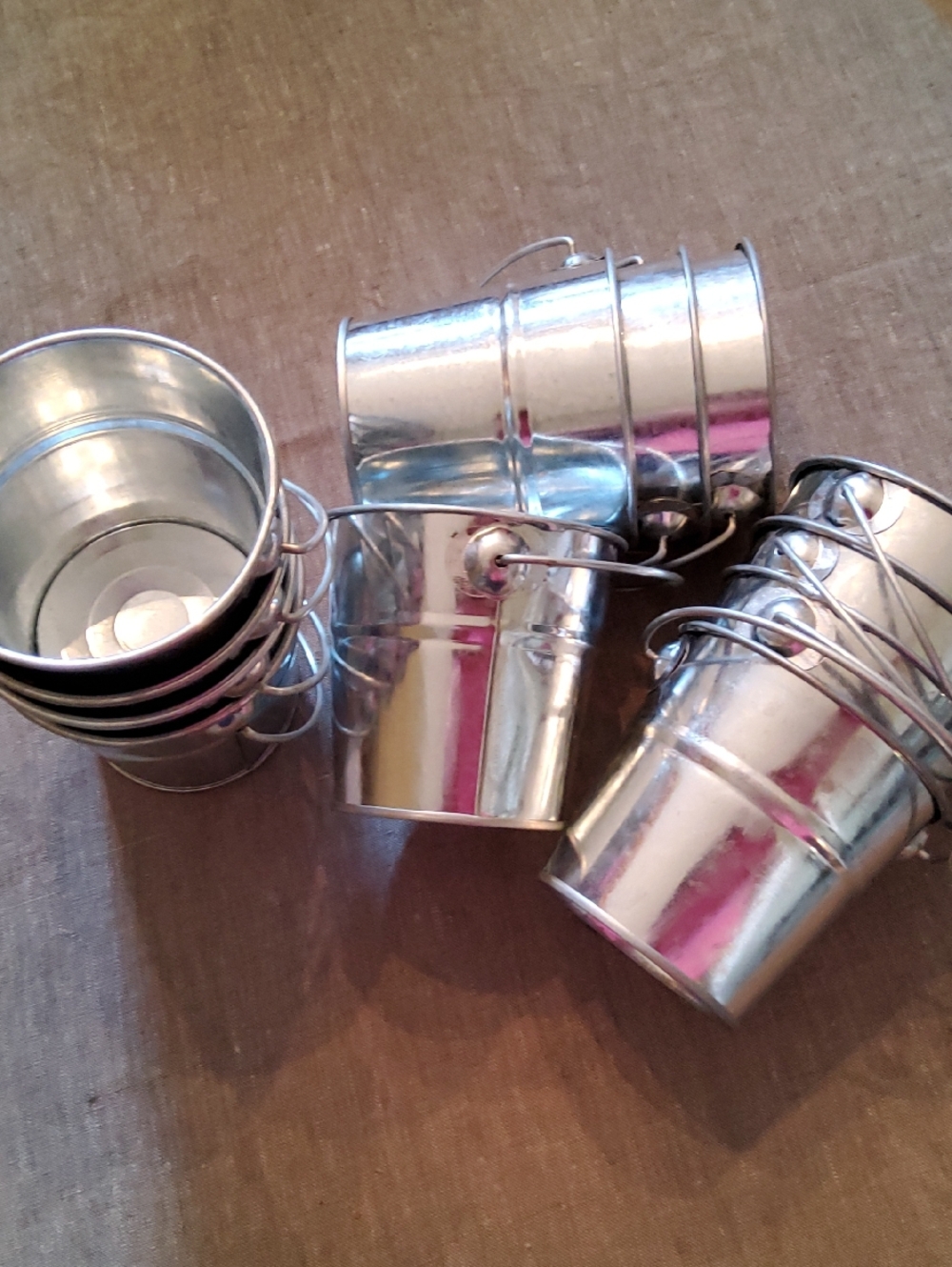 Mini Silver Metal Buckets - Set of 12